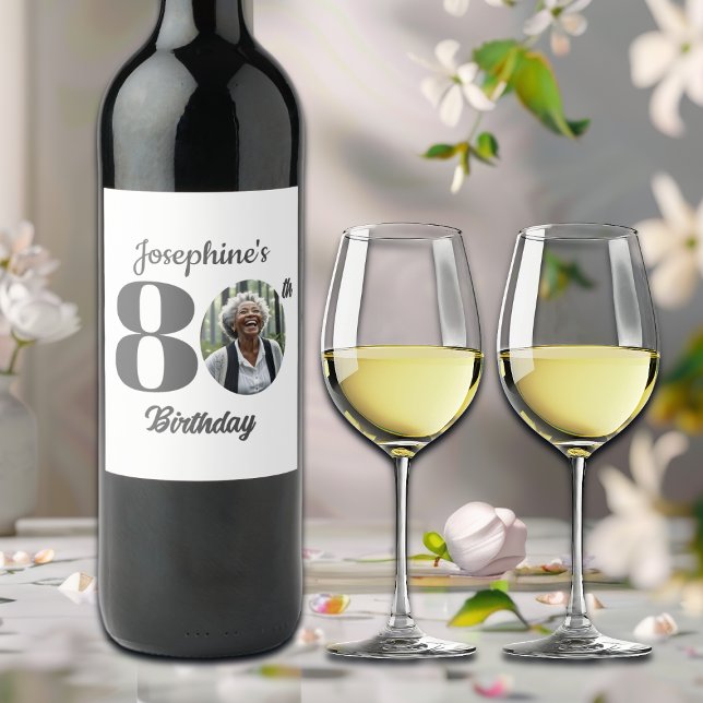 Bold 80th Birthday Party Photo Weinetikett (Von Creator hochgeladen)