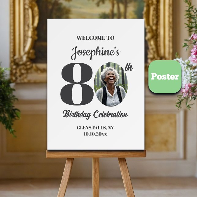 Bold 80th Birthday Party Photo Welcome Poster (Von Creator hochgeladen)
