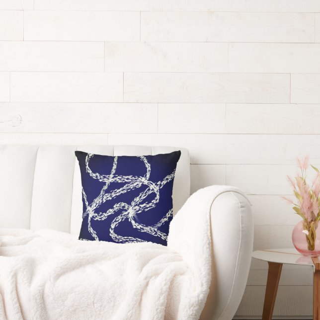 bold abstract art white lines on dark blue  kissen (Liege)