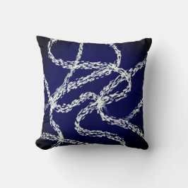 bold abstract art white lines on dark blue  kissen