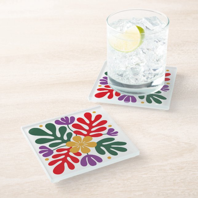 Bold Abstract Coaster Floral Matisse Style Glasuntersetzer (Schrägansicht)