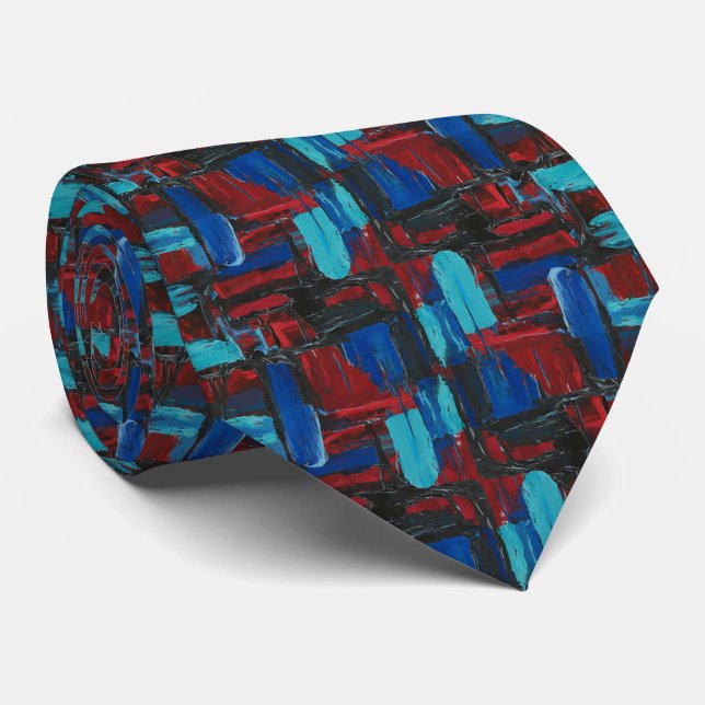 Bold Abstract Expressionist Ruby and Turquoise Krawatte (Gerollt)