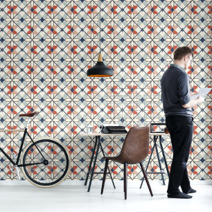 Bold Abstrakt Blue Beige Terracotta Marokko Tile Tapete