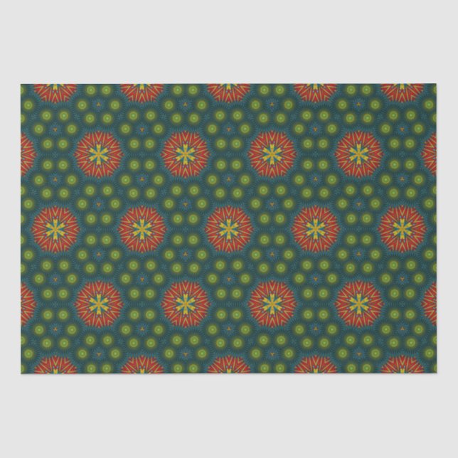 Bold Abstrakt Hippie Niedlich Red Green Ethnic Tri Seidenpapier (Vorderseite)