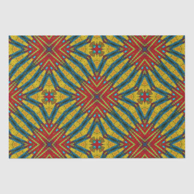 Bold Abstrakt Hippie Red Yellow Blue Ethnic Tribal Seidenpapier (Vorderseite)