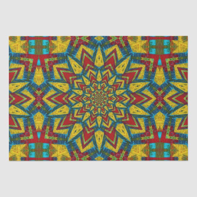 Bold Abstrakt Hippie Red Yellow Blue Ethnic Tribal Seidenpapier (Vorderseite)