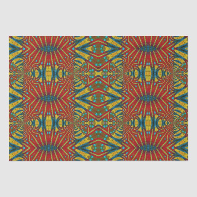 Bold Abstrakt Hippie Red Yellow Blue Ethnic Trippy Seidenpapier (Vorderseite)
