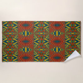 Bold Abstrakt Hippie Red Yellow Blue Ethnic Trippy Strandtuch