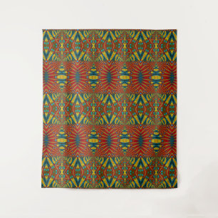 Bold Abstrakt Hippie Red Yellow Blue Ethnic Trippy Wandteppich