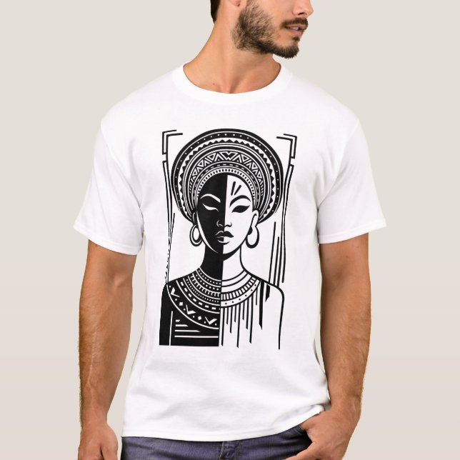 Bold African Queen Tribal Line Art  T-Shirt (Vorderseite)