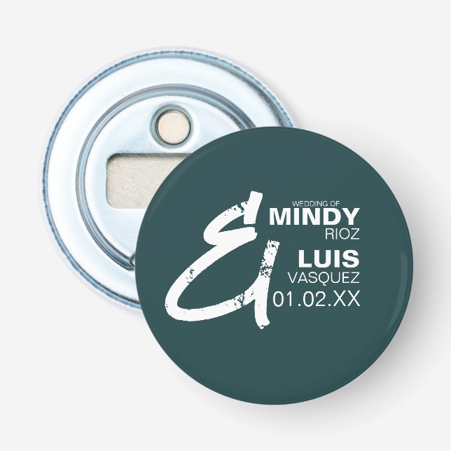 BOLD AMPERSAND Grunge Green White Wedding Flaschenöffner (Vorderseite)