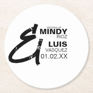 BOLD AMPERSAND Grunge Schwarz Weiß Hochzeit Runder Pappuntersetzer