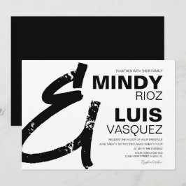 BOLD AMPERSAND Grunge Schwarz-weiße Hochzeit Einladung