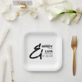 BOLD AMPERSAND Grunge Schwarz-weiße Hochzeit Pappteller