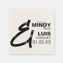 BOLD AMPERSAND Grunge Schwarz-weiße Hochzeit Serviette
