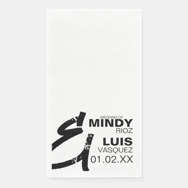 BOLD AMPERSAND Grunge Schwarz-weiße Hochzeit Serviette (Vorderseite)