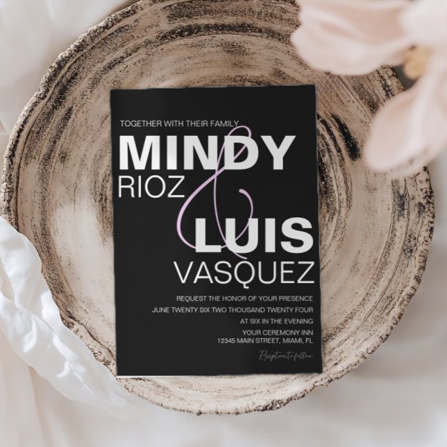 BOLD AMPERSAND Script Black Pink Wedding Einladung (Von Creator hochgeladen)