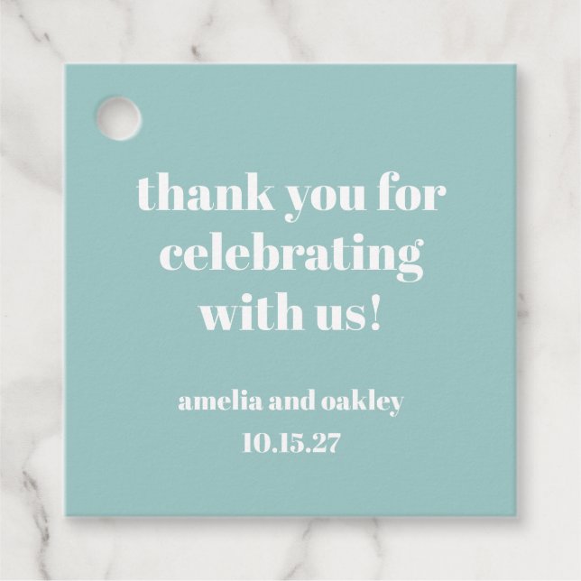 Bold Aqua Blue Retro Custom Wedding Danke Geschenkanhänger (Vorderseite)