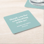 Bold Aqua Blue Retro Custom Wedding Danke Rechteckiger Pappuntersetzer<br><div class="desc">Fügen Sie mit diesen personalisierten Dankeschön-Untersetzer Ihrer Hochzeitsfeier oder Sonderveranstaltung eine durchdachte Touch hinzu! Diese Untersetzer mit einem modernen und minimalistischen Design in sanftem Aquablau mit eleganter weißer Typografie sind eine stilvolle Art, Ihre Gäste zu schätzen. Sie sind mit den Namen des Paares und dem Hochzeitsdatum individuell einstellbar und machen...</div>