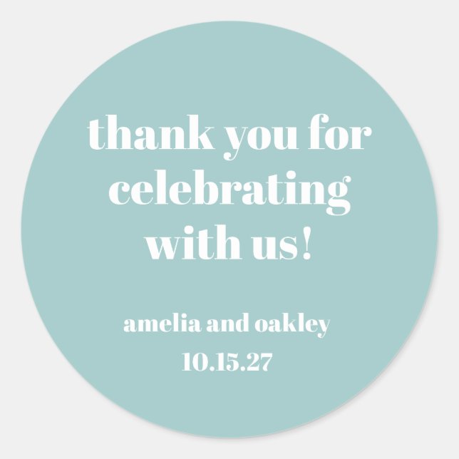 Bold Aqua Blue Retro Custom Wedding Danke Runder Aufkleber (Vorderseite)