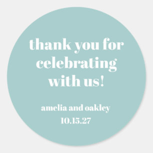 Bold Aqua Blue Retro Custom Wedding Danke Runder Aufkleber