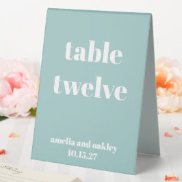 Bold Aqua Blue Retro Custom Wedding Number Tischaufsteller
