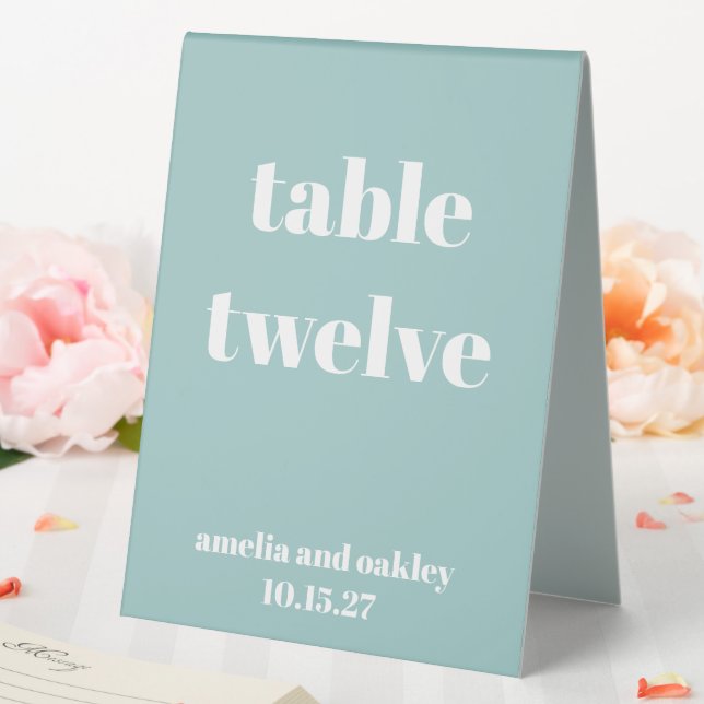 Bold Aqua Blue Retro Custom Wedding Number Tischaufsteller (In Situ (Hochzeit))
