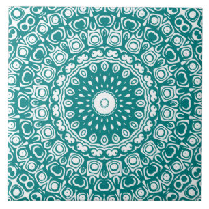 Bold Aquamarin Mandala Pattern Fliese