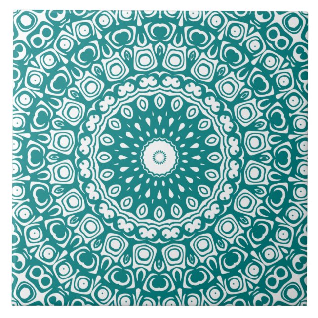 Bold Aquamarin Mandala Pattern Fliese (Vorderseite)