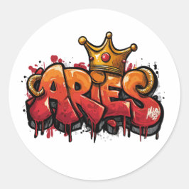 Bold Aries Zodiac Graffiti Airbrush mit Crown Runder Aufkleber