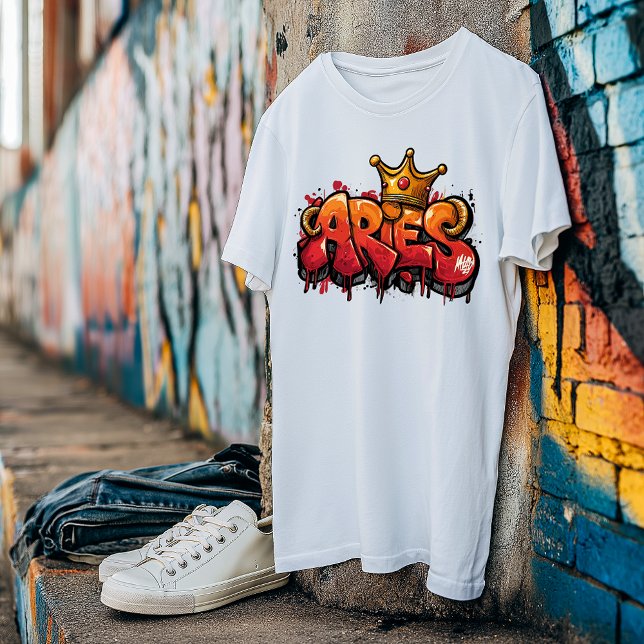 Bold Aries Zodiac Graffiti Airbrush mit Crown T-Shirt (Von Creator hochgeladen)
