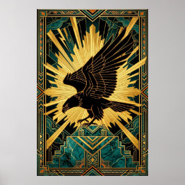 Bold Art Deco Eagle Flight Gold & Black Poster
