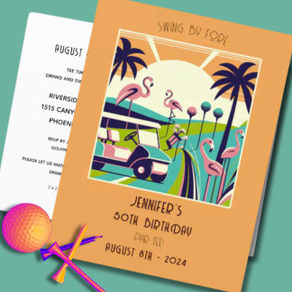 Bold Art Deco Golf 50. Geburtstagsparty Einladung