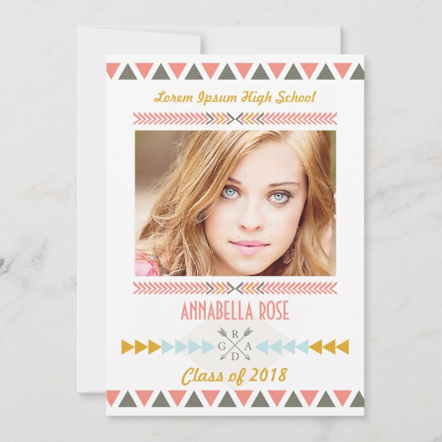 Bold Aztec Tribal Foto Graduation Party Einladung (Vorderseite)