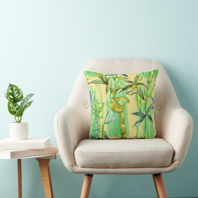 Bold Bamboo Watercolor Throw Kissen (Stuhl )