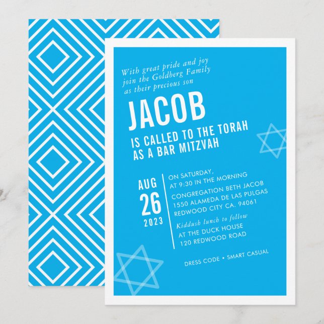 BOLD BAR MITZVAH, einfach, modern, weiß Einladung (Vorne/Hinten)