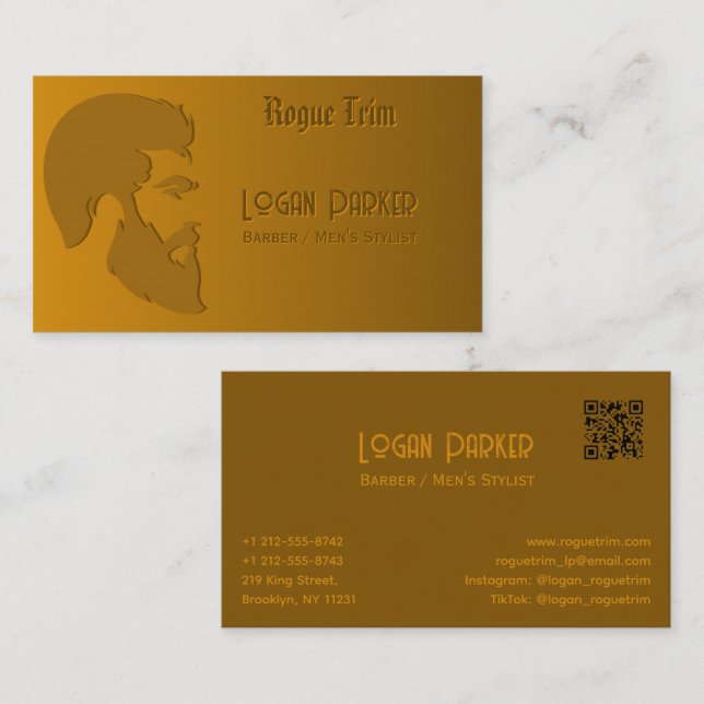 Bold Barber Shop Men's Stylist Bronze Visitenkarte (Vorne/Hinten)