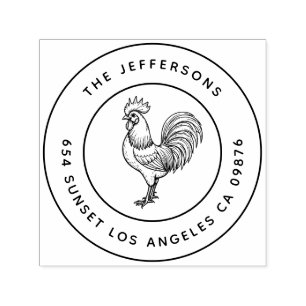 Bold Barnyard Chic Rooster Family Address Permastempel