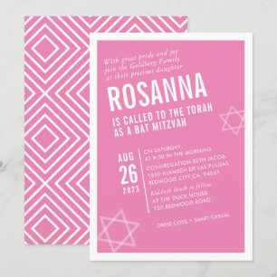 BOLD BAT MITZVAH einfaches, modernes, rosa Weiß Einladung