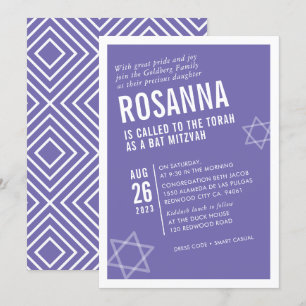 BOLD BAT MITZVAH niedliches modernes, schräglila w Einladung