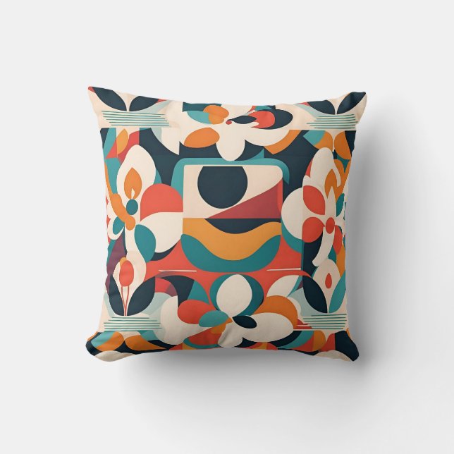 Bold Bauhaus Florals: Vibrant geometrisches Design Kissen (Vorderseite)