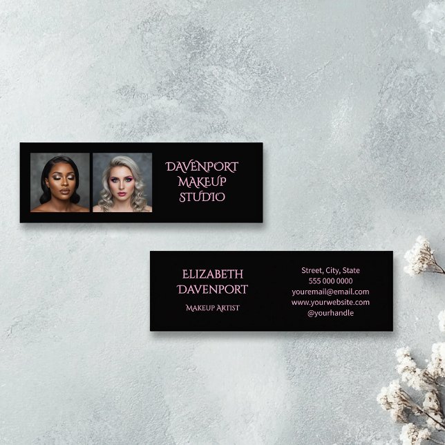 Bold Black and Blush Pink 2 Photo Mini Visitenkarte (Von Creator hochgeladen)