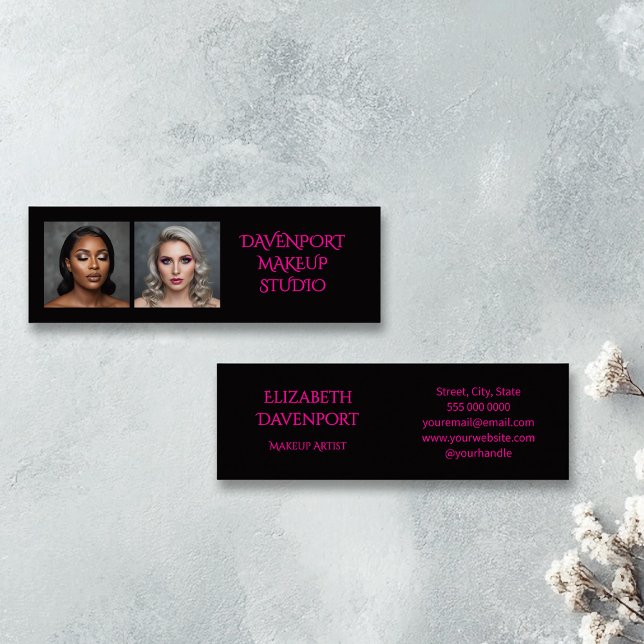 Bold Black and Hot Pink 2 Photo Mini Visitenkarte (Von Creator hochgeladen)