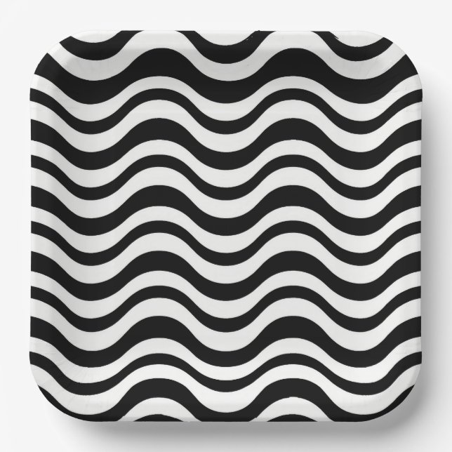 Bold Black and White Wavy Abstract Pappteller (Vorderseite)