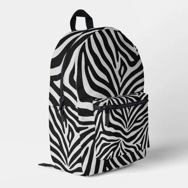 Bold Black and White Zebra Print Pattern Bedruckter Rucksack (Rückseitige Ecke links)