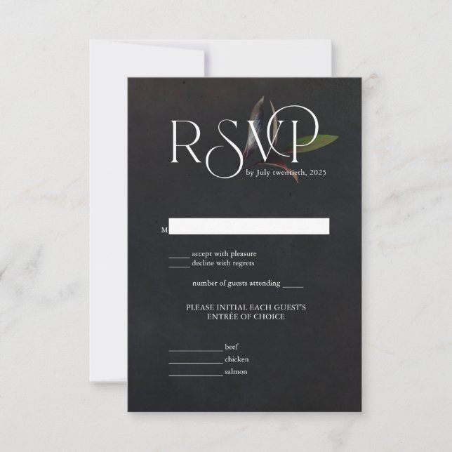 Bold Black Botanical Wedding RSVP Card Karte (Vorderseite)