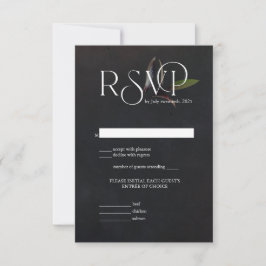 Bold Black Botanical Wedding RSVP Card Karte