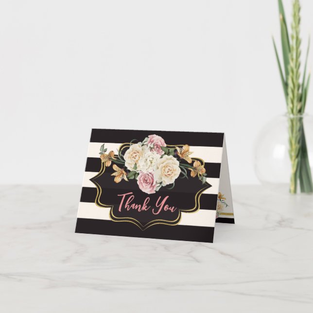 Bold Black, Elfenbeinstreifen, Florals Danke (Vorderseite)