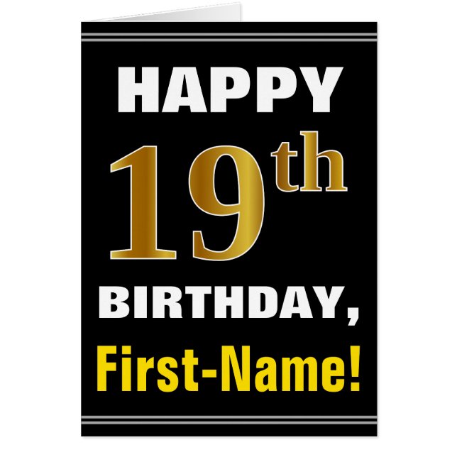 Bold, Black, Falsch Gold 19th Birthday w/ Name Car (Vorne)
