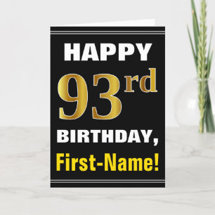 Bold, Black, Faux Gold 93e anniversaire avec carte